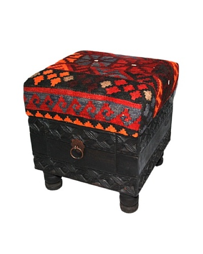 Swat Soumak Kilim Carved Stool