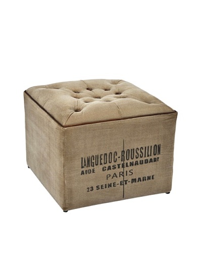 Languedoc Square Tufted Ottoman, Natural/Brown