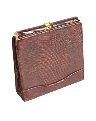 Lizard Clutch Purse, Brown/Gold