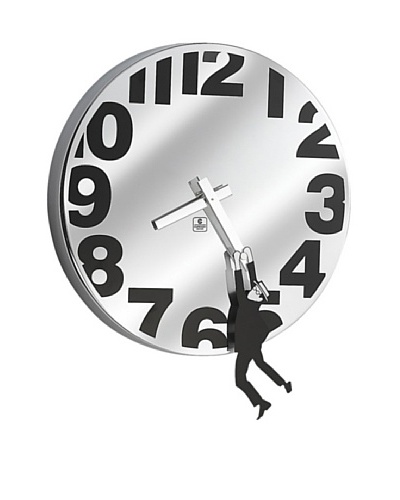 Metal Wall Clock with Man Hanging, 12″