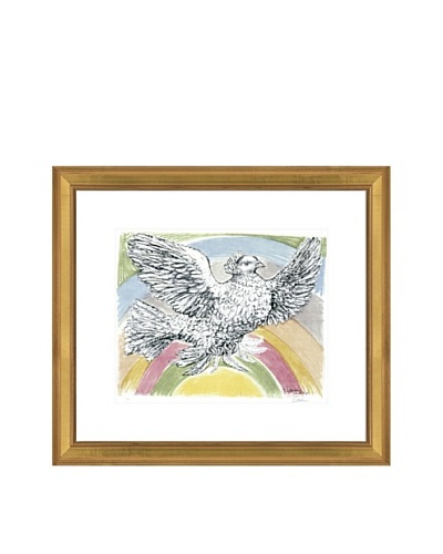 Pablo Picasso Flying Dove with Rainbow Background, 1952 Framed Art