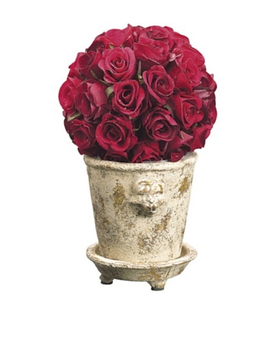 Velvet Rose Ball In Lion Head Pot, Burgundy/Red