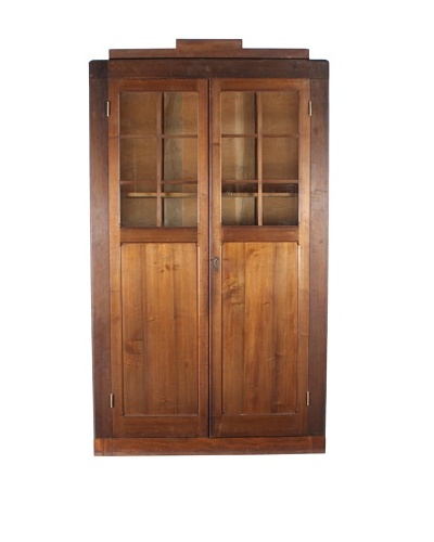 French Farmhouse Glass Front Cabinet, Brown