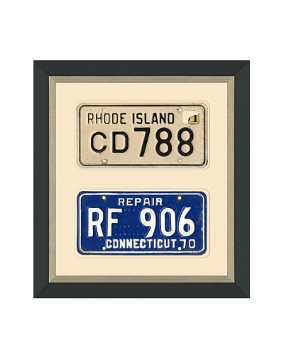 Framed Vintage Rhode Island & Connecticut License Plates