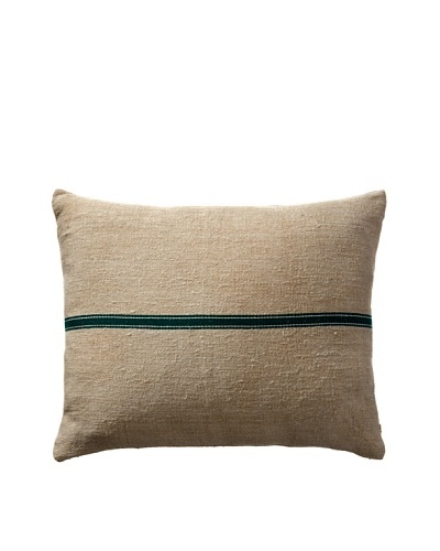 Vintage Hungarian Seed Bag Fabric Pillow, Kelly Green Stripe