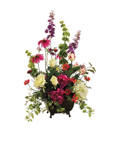 Fresh Spring Mix with Peonies, Rose, Rudbeckia, Cosmos, and Bells of Ireland In A Metal Container