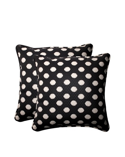 Set of 2 Outdoor Solar Spot Ebony Square Corded Toss Pillows [Black/Cream]