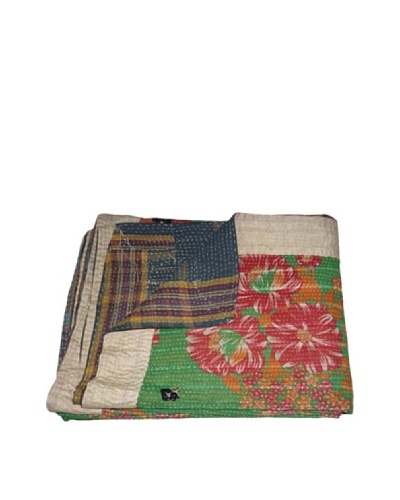 Large Vintage Pushpa Kantha Throw, Multi, 60″ x 90″