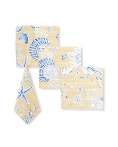 Set of 4 Seashells Napkins, Tan/Blue, 17 x 17