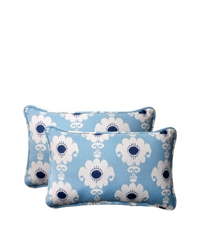 Set of 2 Outdoor Rise-n-Shine Pool Rectangle Corded Toss Pillows [Navy/Aqua/Cream]