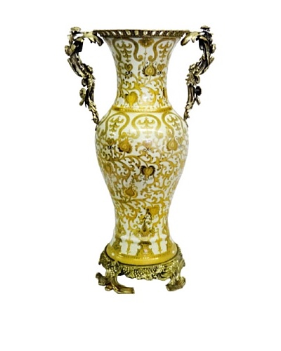 Cream & Gold Scrolls Tall Ormolu Vase
