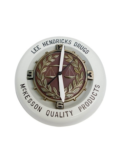 Lee Hendricks Drugs Drug Store Clock c1950s, White/Brown, 18 diameter