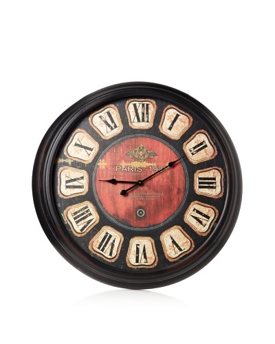 Oversized Metal-Framed Clock, Black/Red, 36
