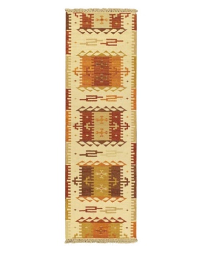 Hand woven Kashkoli Kilim Casual Runner Wool Kilim, Cream, 2' x 6' 7 Runner