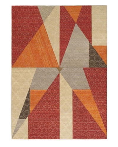 Collage Transitional Dhurrie, Dark Red/Khaki, 5' 5 x 7' 9