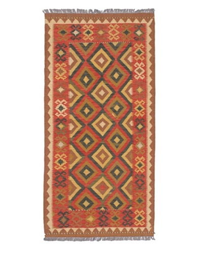 Hand woven Izmir Kilim Traditional Rectangular Wool Kilim, Copper/Light Gold, 3' 3 x 6' 9 Runner