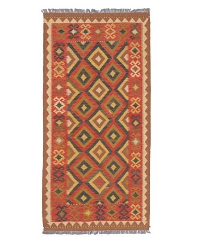 Hand woven Izmir Kilim Traditional Rectangular Wool Kilim, Copper/Light Gold, 3′ 3″ x 6′ 9″ Runner