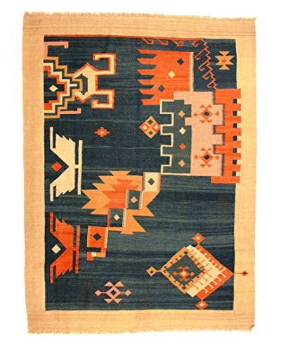 Kilim Rug, Blue/Tan/Red, 7′ x 9′ 10″