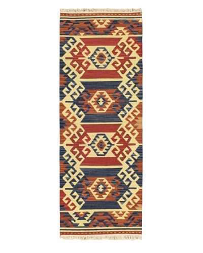 Hand Woven Anatolian Wool Kilim, Cream, 2′ 5″ x 6′ 6″ Runner