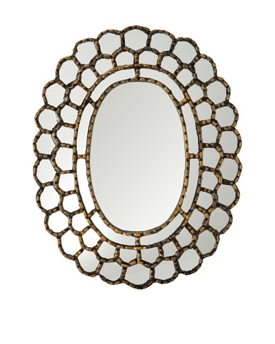 Reverse-Painted Glass Oval Mirror, Gold Trimmed