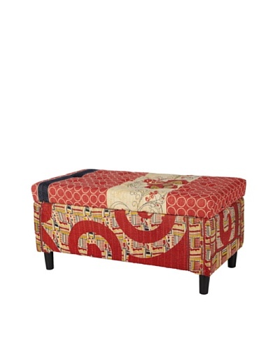 One of a Kind Kantha Storage Bench, Red Multi