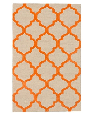 Handmade Trellis Rug, Khaki/Orange, 5′ x 8′