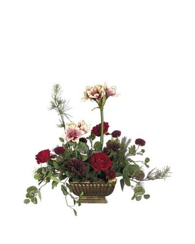 Rose, Amaryllis & Mum Arrangement, Red/Plum