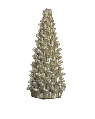 8″ Pine Cone Ceramic Tree, Ivory/ Gold