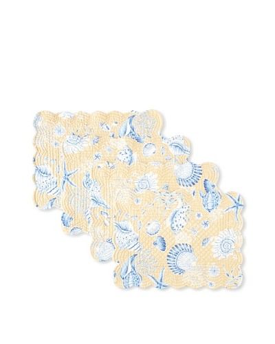 Set of 4 Seashells Placemats, Tan/Blue