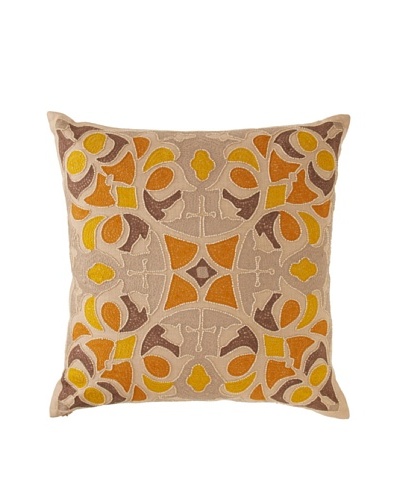 Oujda Embroidered Throw Pillow, Natural/Yellow, 20 x 20