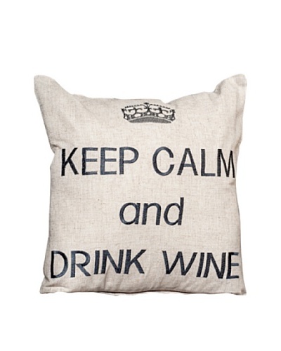 Keep Calm 18 Embroidered Pillow, Beige