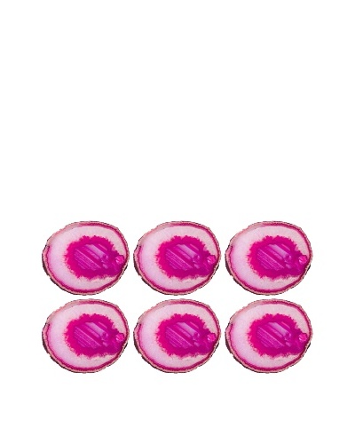 6pk Brazilian Agate Crystal Coaster Set, Pink