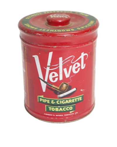 Vintage Circa 1950's Velvet Pipe & Tobacco Tin