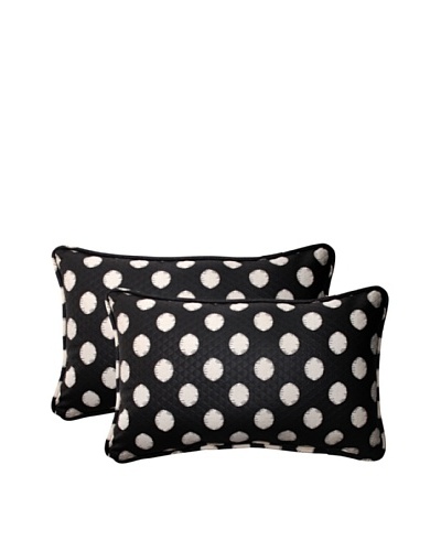 Set of 2 Outdoor Solar Spot Ebony Rectangle Corded Toss Pillows [Black/Cream]