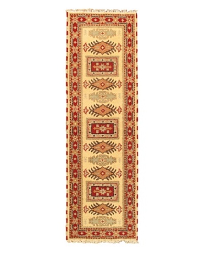 Hand-Knotted Royal Kazak Wool Rug, Cream, 2' x 6' 7 Runner