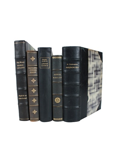 Set of 5 Decorative Leather Books, Multi