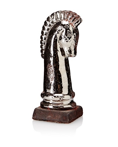 Small Ceramic Horse Head on Pedestal, Antique Silver