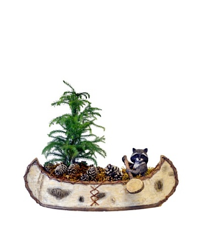 Raccoon Paddling a Canoe Planter