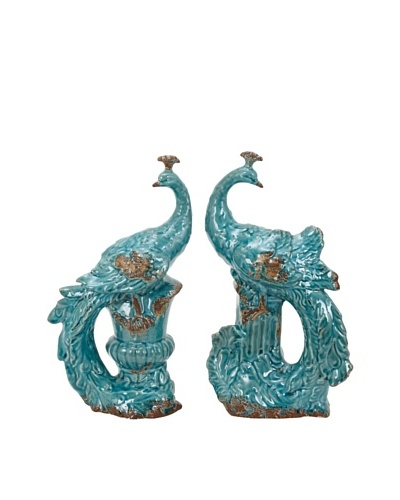 UMA Set of 2 Turquoise Ceramic Peacocks