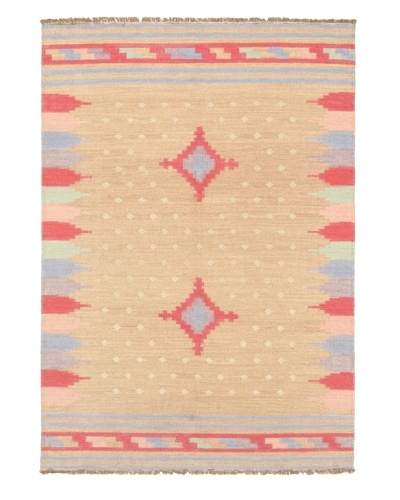 Hand Woven Ankara Kilim, Pink, 4' 8 x 6' 9