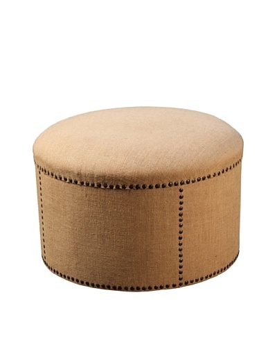 Small Round Tunisia Ottoman, Burlap