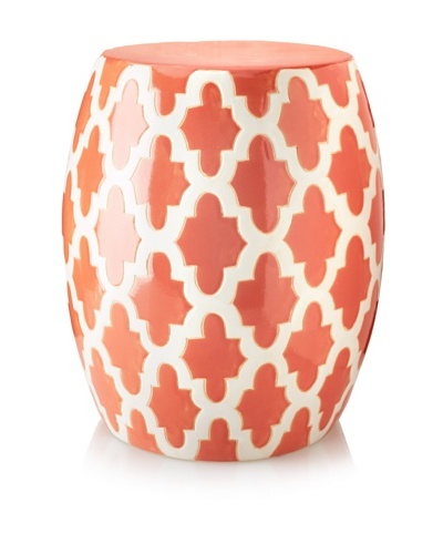 Mauritius Ceramic Garden Stool, Coral/White