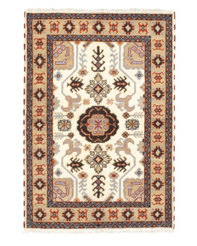 Hand-Knotted Royal Kazak Wool Rug, Cream, Khaki, 4' 1 x 6'