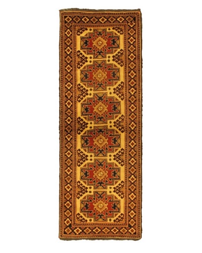 Hand-knotted Uzbek Kargahi Traditional Runner Wool Rug, Light Yellow, 2' 7 x 7' 7 Runner