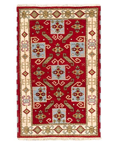 Hand-Knotted Royal Kazak Wool Rug, Red, 3′ x 4′ 10″