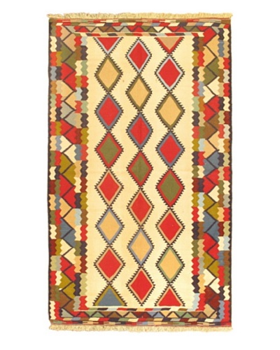 Hand-Woven Tribal Gabbeh Traditional Kilim Rug, Cream, 4′ 9″ x 8′