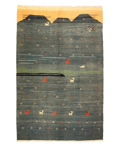 Kilim Rug, Blue/Green/Salmon