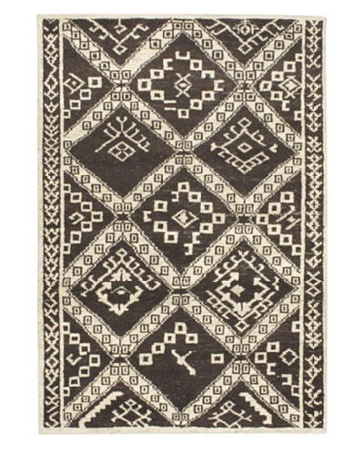 Hand-Knotted Himalaya Gabbeh Wool Rug, Black Yellow/Cream, 4' x 5' 1