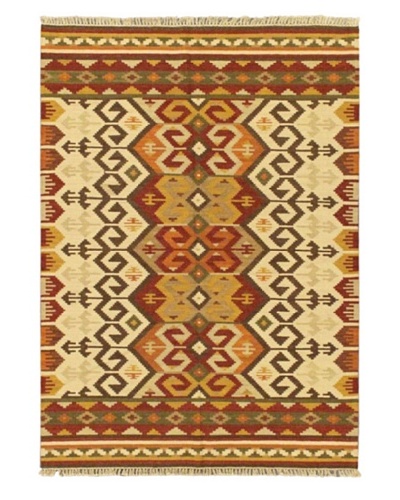 Hand Woven Ankara Wool Kilim, Beige, 5' 7 x 7' 10
