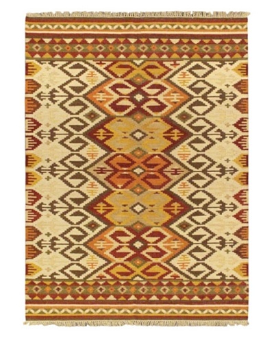 Hand Woven Kashkoli Wool Kilim, Beige, 5′ 7″ x 7′ 10″